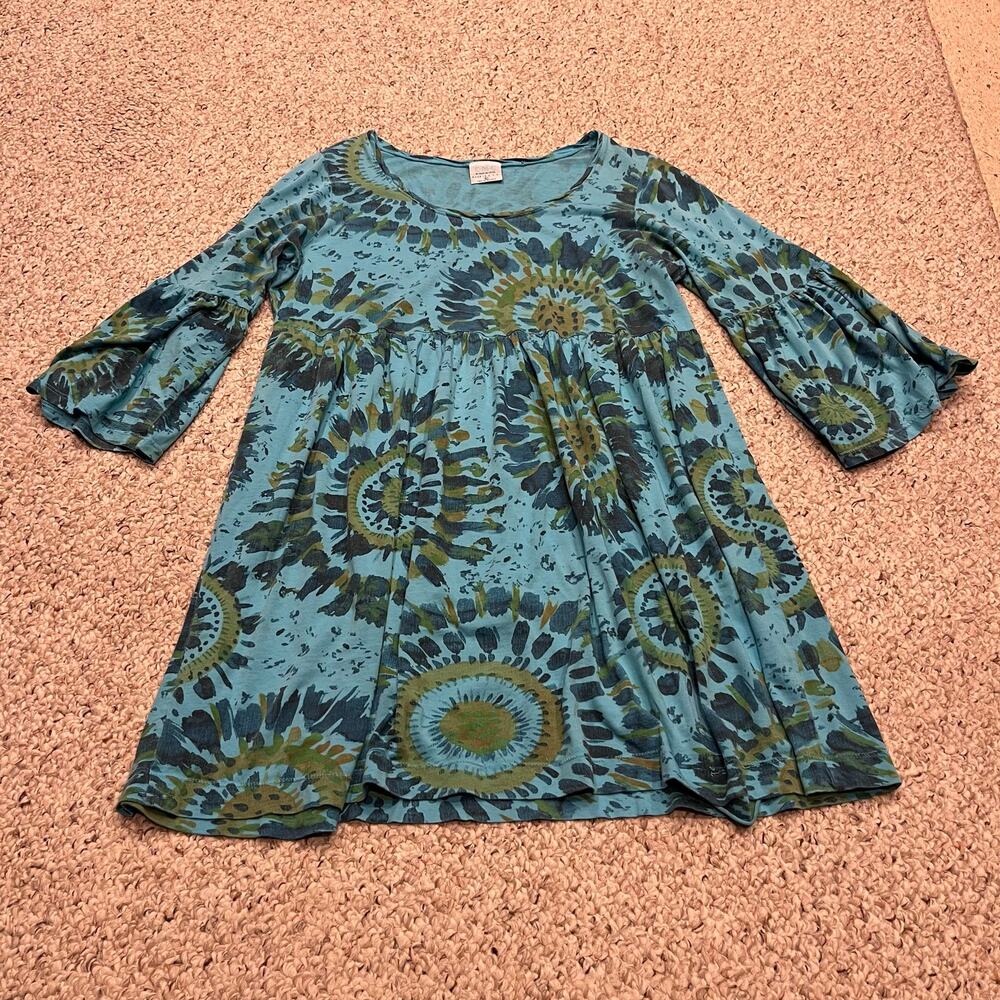 Color Me Cotton Artsy Long Sleeve Tunic Top L Tie Dye Floral Retro Lagenlook